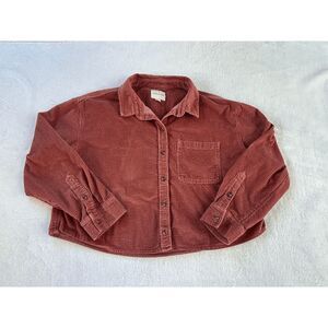 American Eagle Cropped Corduroy Button Down, Size L, Mauve, Oversized, Cotton